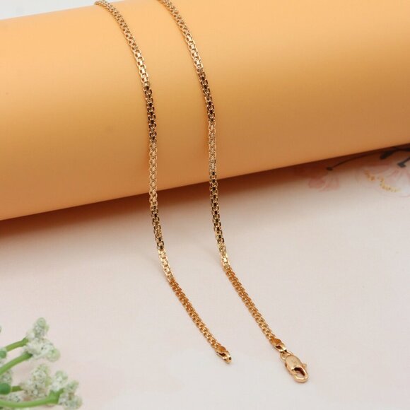 Elegant Rose Gold Flat Link Chain Necklace High Shine Finish, XPNL0252 - Picture 9 of 12